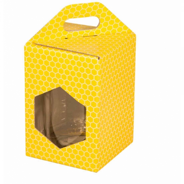 SCATOLA REGALO PER 1 VASETTO DA 500 GR. DI MIELE - GIALLA CON CELLETTE