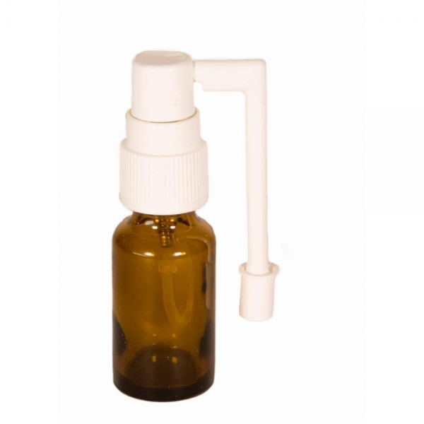 VASSETTO IN VETRO 20 ML CON TAPPO SPRAY LARINGEO E CANNULA RECLINABILE