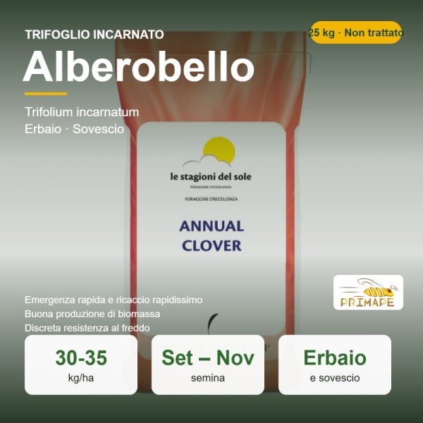 Semi di Trifoglio Incarnato Alberobello – 25 kg – Erbaio e Sove...